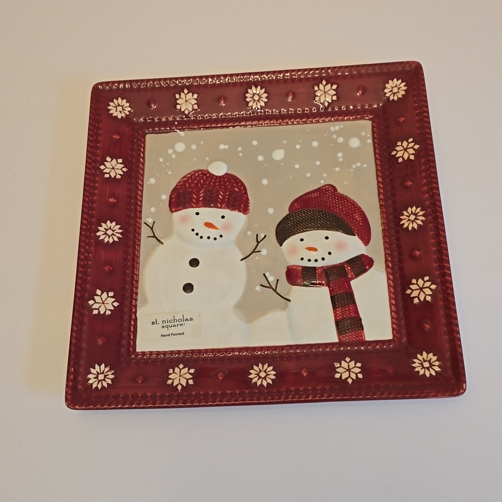 St. Nicholas Square Warm Wishes Snowmen Holiday Serving Square Plate